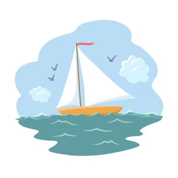 Sailboat on the sea, hand-drawn. Vector illustration