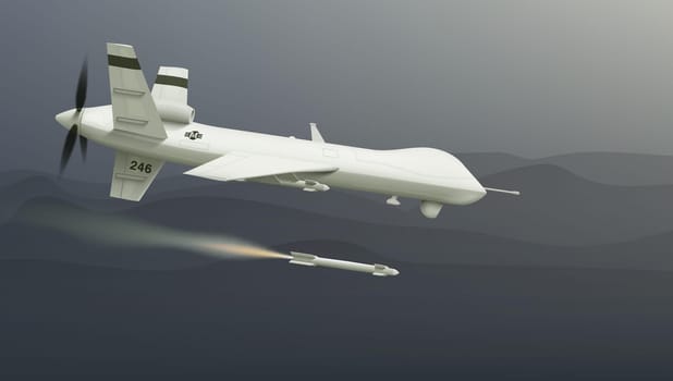 Military Drone With Rockets Missiles On White