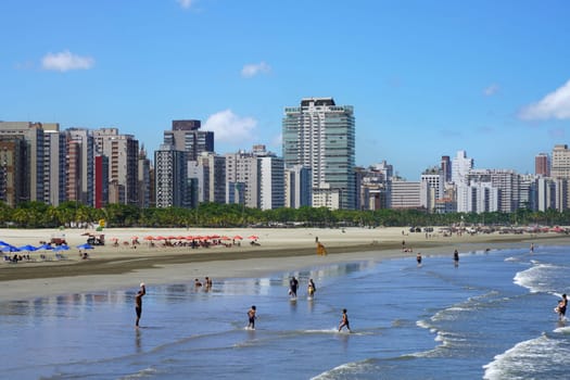 SANTOS, BRAZIL - MARCH 16, 2023: Praia do José Menino beach, Santos, Brazil