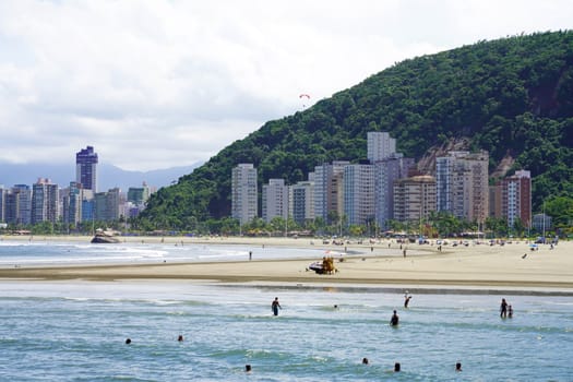 SANTOS, BRAZIL - MARCH 16, 2023: Sao Vicente and Santos beaches, Sao Paulo State, Brazil