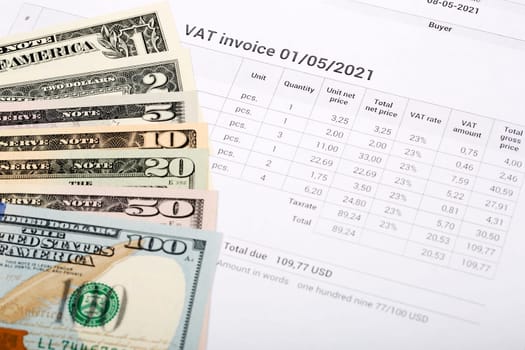 VAT invoice with American money