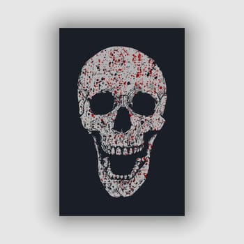 Skull and bone vector with gritty texture and blood stain 