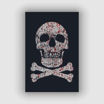 Skull and bone vector with gritty texture and blood stain 
