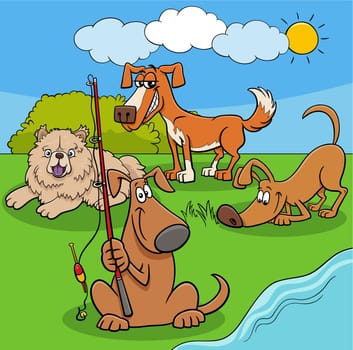 happy cartoon dogs and puppies characters outdoor