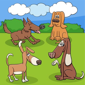 cartoon playful dogs and puppies characters in a park