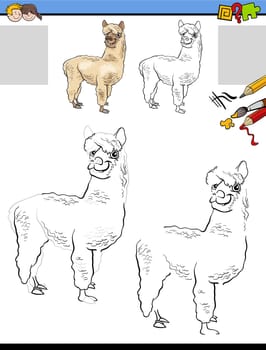 drawing and coloring task with cartoon llama or alpaca