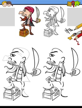 drawing and coloring task with pirate character