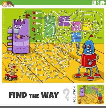 find the way maze game with cartoon robots
