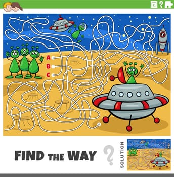 find the way maze game with cartoon alien characters