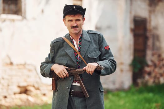 TERNOPIL, UKRAINE - June 2020 UPA Ukrainian Insurgent Army movie filming. Pictures of backstage. Old soldier