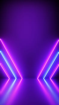 Neon Background Abstract with Light Shapes line diagonals on colorful and reflective floor, party and concert concept.