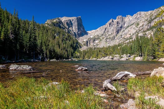 Landscape of Dream Lake in Rocky Mountain National Park in Colorado