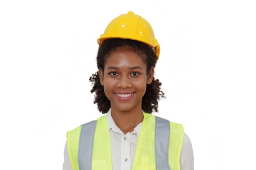 American African Foreman builder woman isolate background. Foreman construction or Engineer.