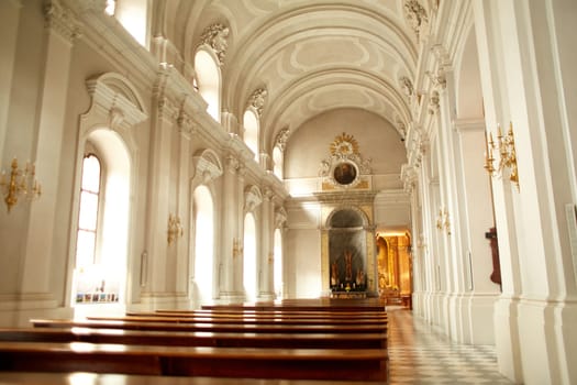 The bright interior of a Catholic church
