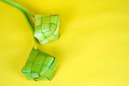 Ketupat or woven palm leaves for rice cakes to celebrate Eid Mubarak in Indonesia.