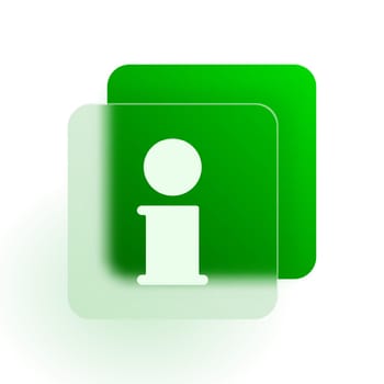 Information icon on a green background with glassmorphism effect. Information button with transparency. Vector
