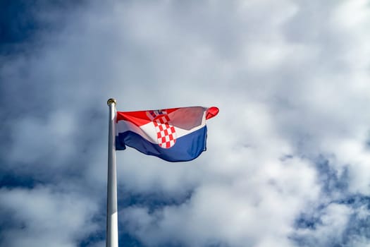 Croatia Flag On Flagpole waving in the wind