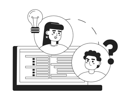 Effective communication in virtual team black and white concept vector spot illustration