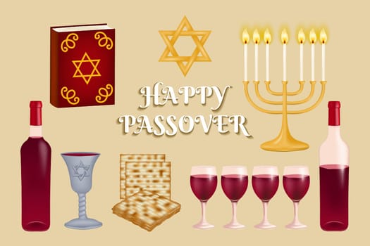 Jewish symbols for the holiday of Happy Passover.
