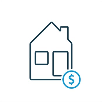 House and dollar coin line icon. Mortgage and house loan concept. Sell or rent of house line icon. Vector