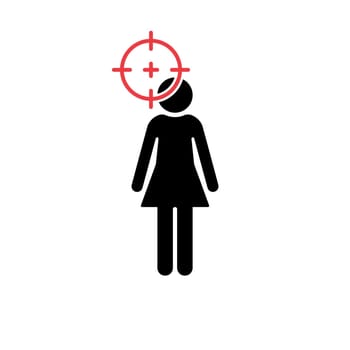 Sniper Scope Aimed on Female Black Silhouette. Red Target and Female Icon. Domestic Violence concept. Domestic Abuse. Vector illustration