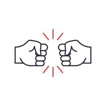 Two Hands Fist Bump line icon. Fists Punching as greeting. Respect, Fight, Conflict and Handshake concept. Punch between two Fists. Editable stroke. Vector illustration