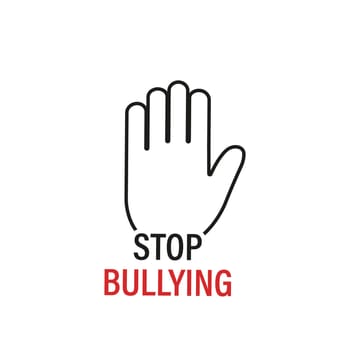Stop Bullying Sign. Stop Bullying and Child Abuse in the School. Verbal, Social, Physical, Cyberbullying concept. Social Problems. Palm of Hand line icon. Vector illustration