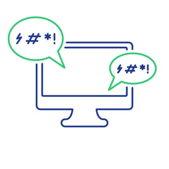 Cyber Bullying Line Icon. Cyberbullying Victim. Abuse, Internet Hate, Swear and Insult concept. Line Icon of Cyberbullying Online Chat in Computer. Editable stroke. Vector illustration