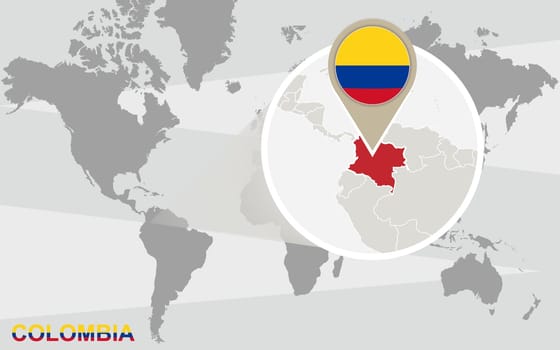 World map with magnified Colombia