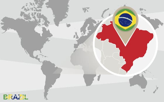World map with magnified Brazil