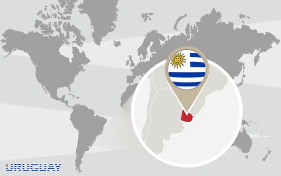 World map with magnified Uruguay
