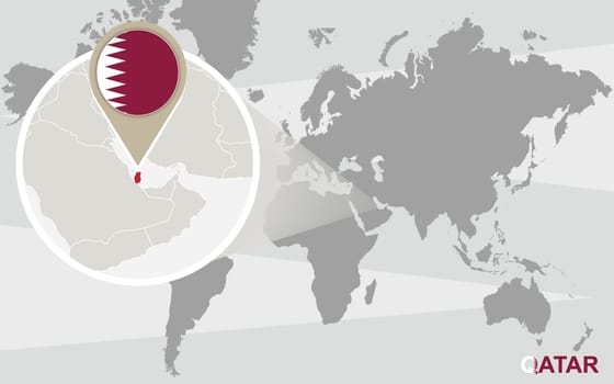 World map with magnified Qatar