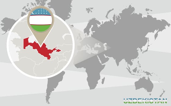 World map with magnified Uzbekistan