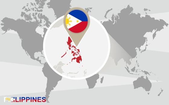 World map with magnified Philippines