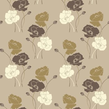 Seamless pattern, bouquets of poppies, beige colors. Print, elegant background