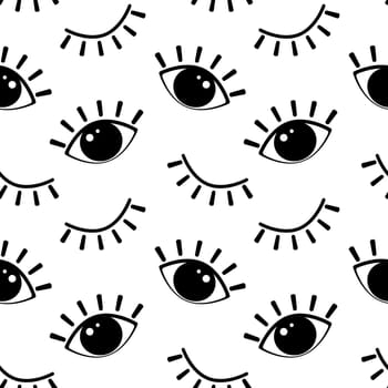 Seamless pattern, funny open and closed eyes on a white background.