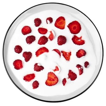 Strawberries in sour cream, ripe strawberries