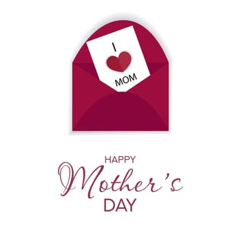 Mothers day greeting card. Vector banner with red paper hearts. Symbols of love on white background