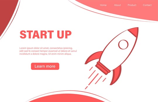 Business startup banner template with fly rocket