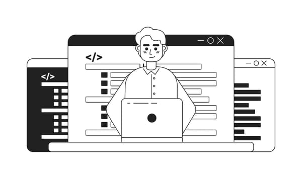 Coding career black and white concept vector spot illustration
