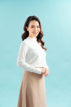 Business Woman isolated portrait with crossed arms. Toothy smiling model.