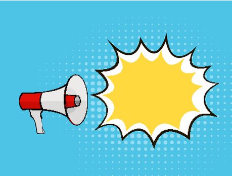 Megaphone and Speech Bubble in Pop Art Style Background Vector Illustration