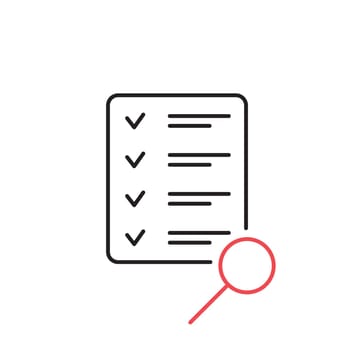 Audit line icon in black and red colored on white background. List and loupe element from audit concept. Vector