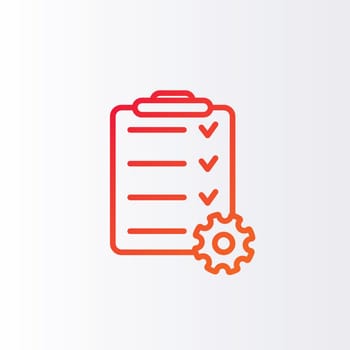 Project management line icon. Clipboard and gear icon. Checklist with gear for project management. Vector illustration