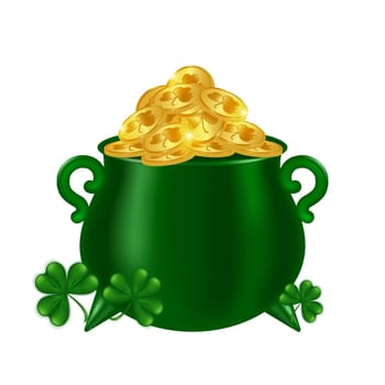 Leprechaun's magical pot full of gold coins.