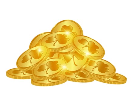 Golden coins with St. Patrick's Day shamrock.