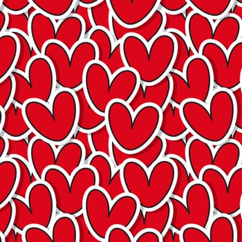 Seamless pattern of red hearts for fabric or wrapping paper. Vector illustration.