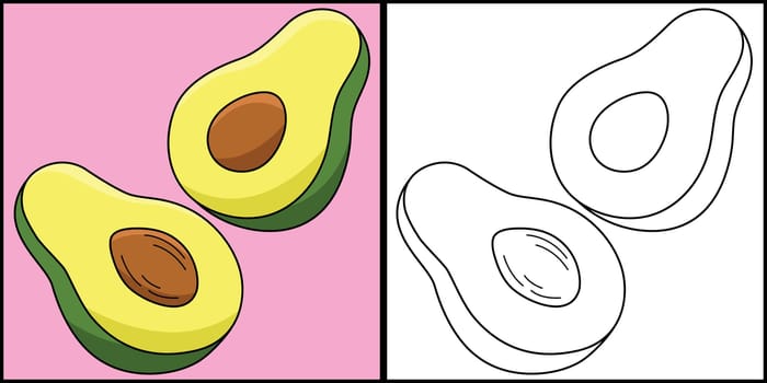 Half Avocado Fruit Coloring Page Illustration