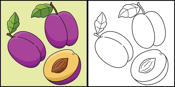 Plum Fruit Vegetable Coloring Page Illustration