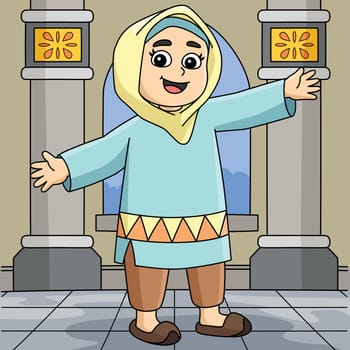 Ramadan Muslim Girl Colored Cartoon Illustration